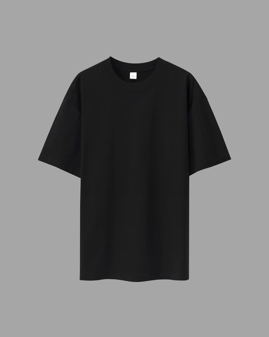 black t-shirt with oversized drop shoulder design, heavyweight 100% cotton fabric