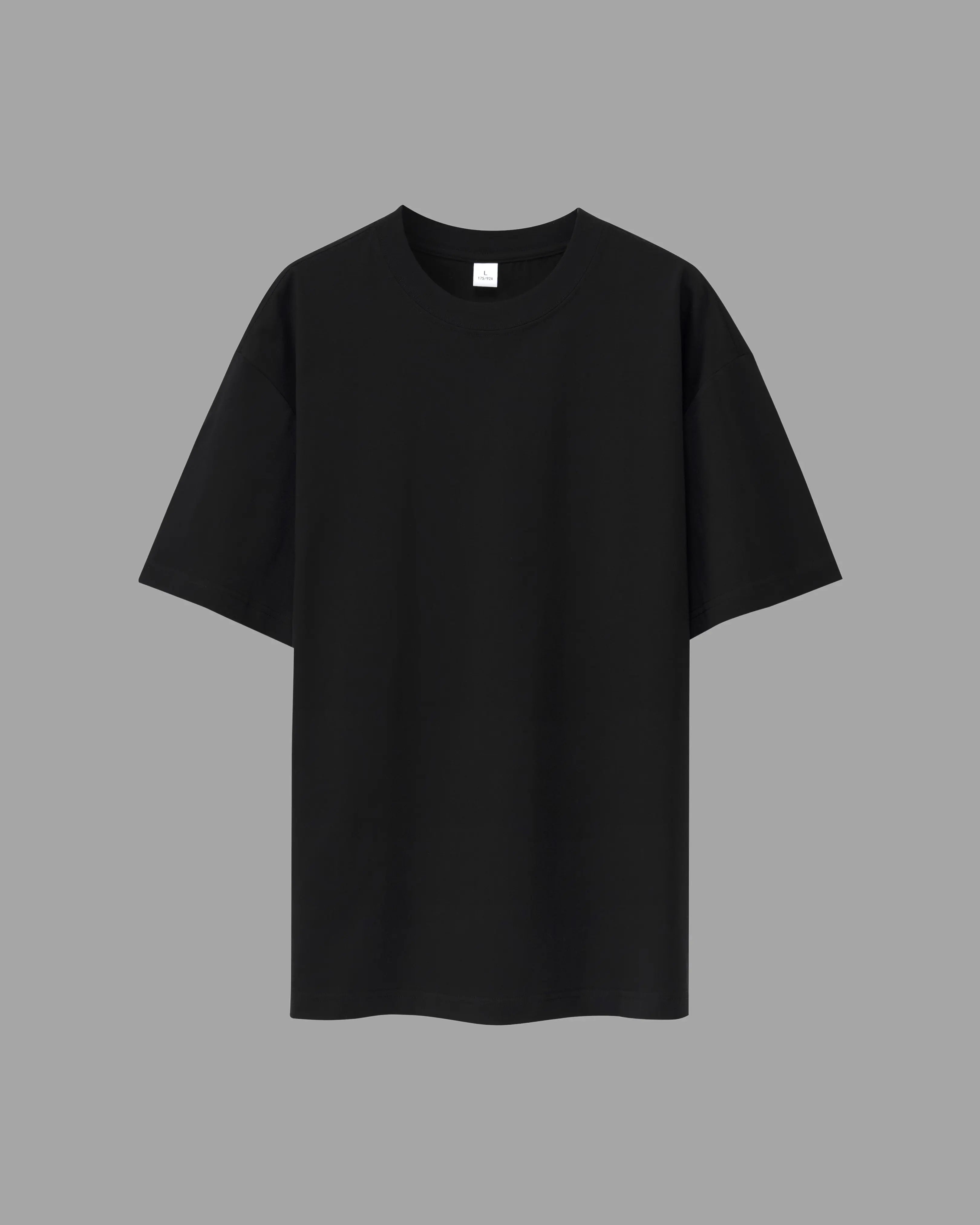 black t-shirt with oversized drop shoulder design, heavyweight 100% cotton fabric