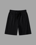 black cotton sweat shorts with draw string waist and deep pockets