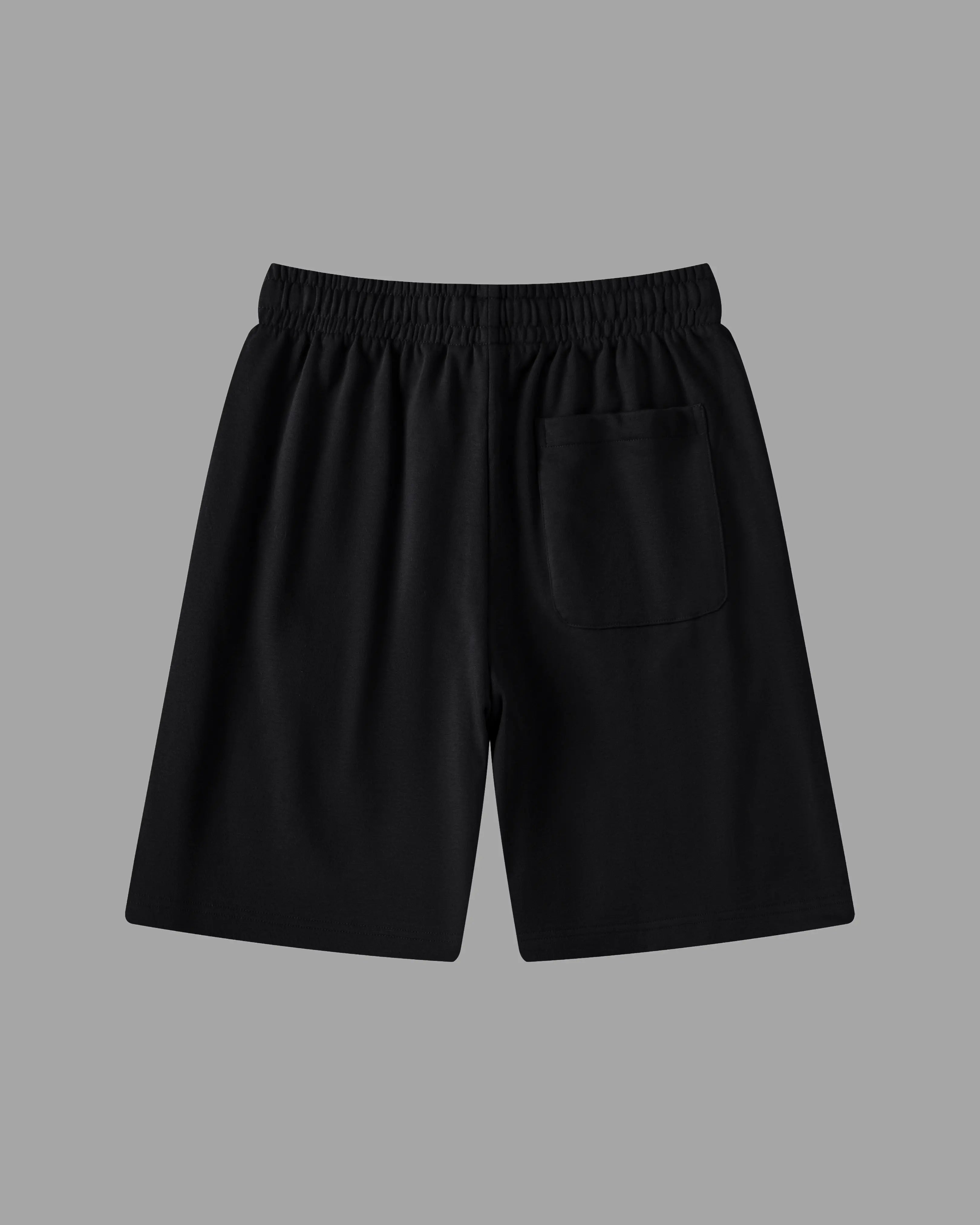 black cotton sweat shorts with draw string waist and deep pockets